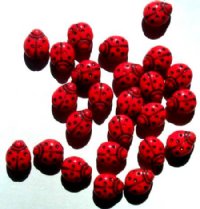 25 14mm Opaque Red Ladybug Glass Beads